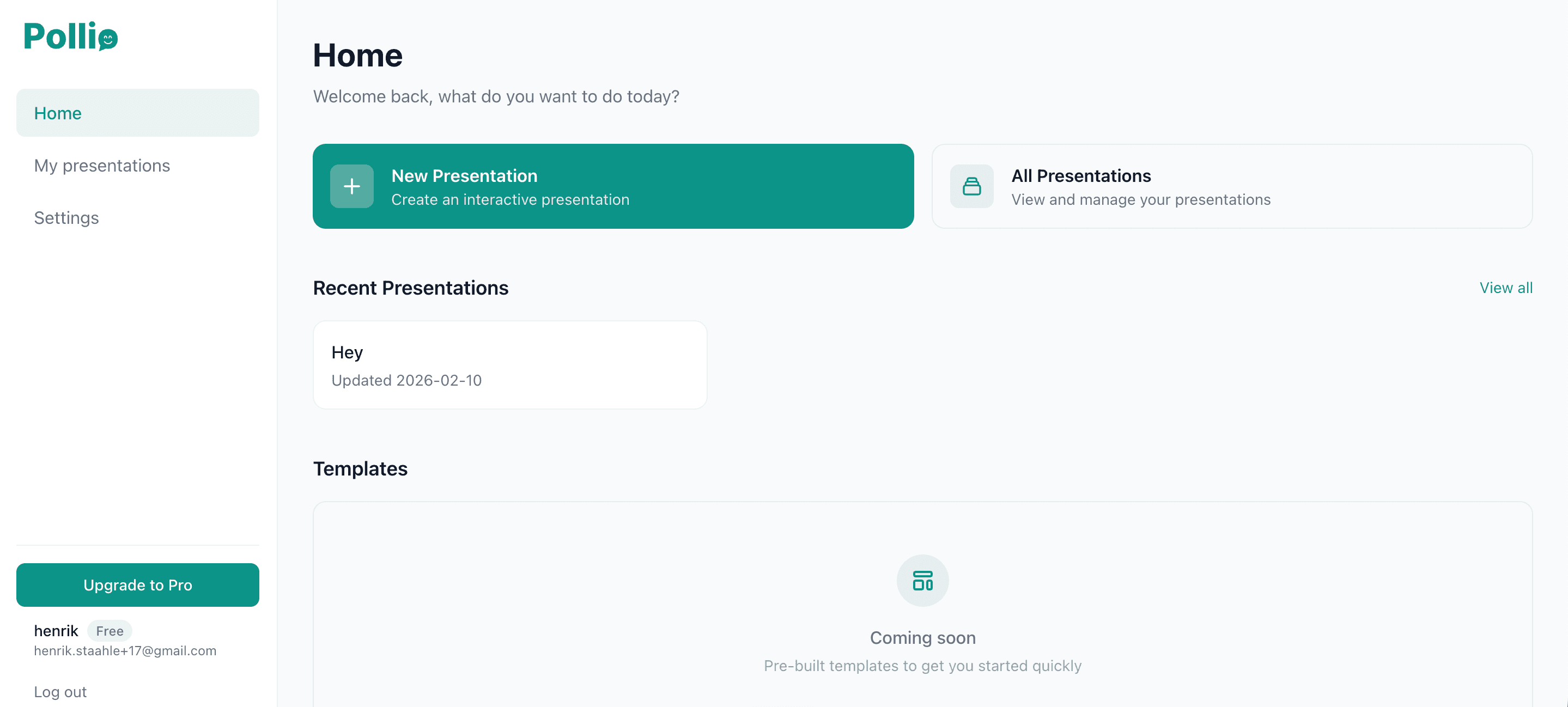 Pollio presentation dashboard